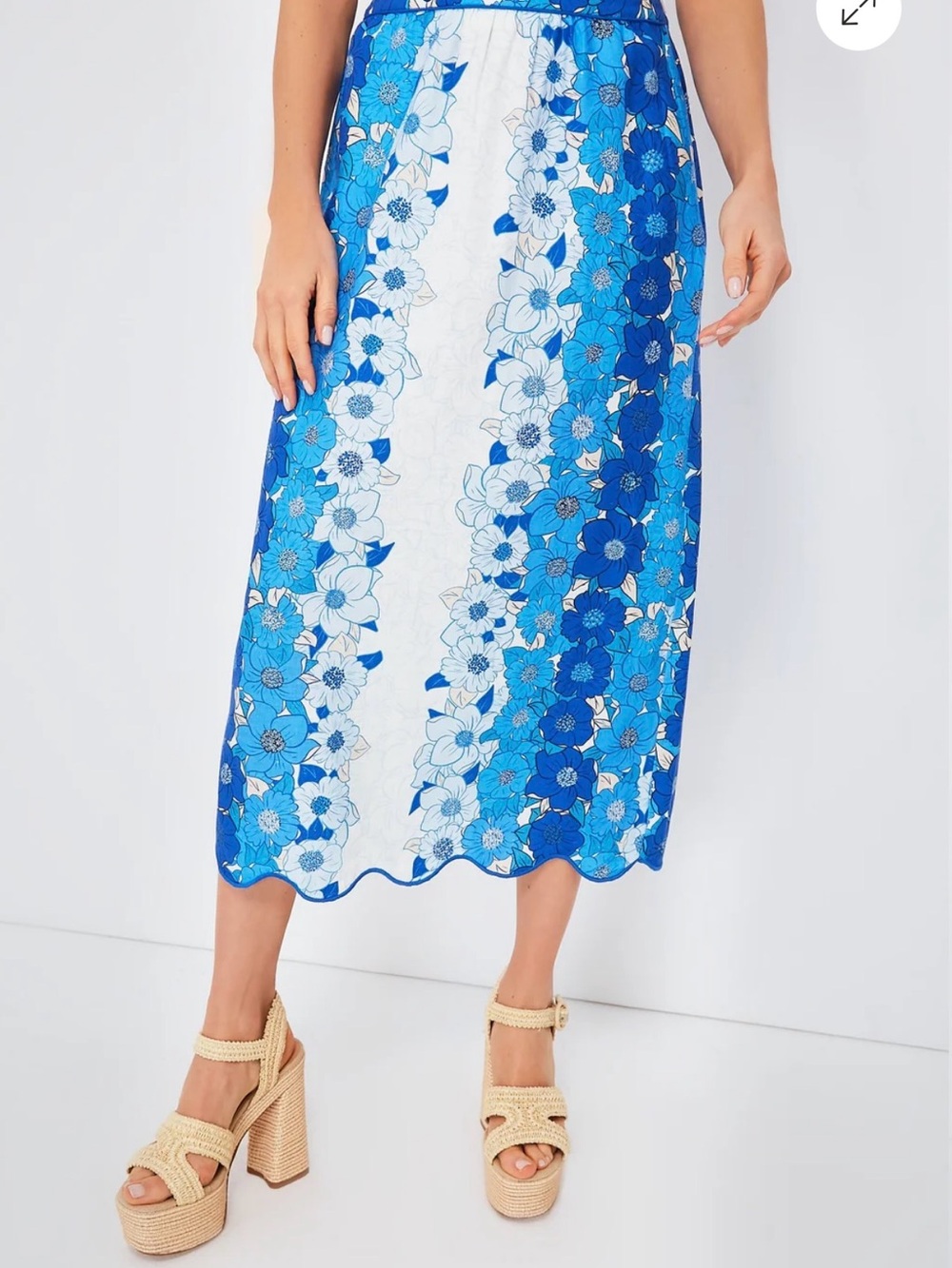 Flower Stripes Off White Midi Skirt